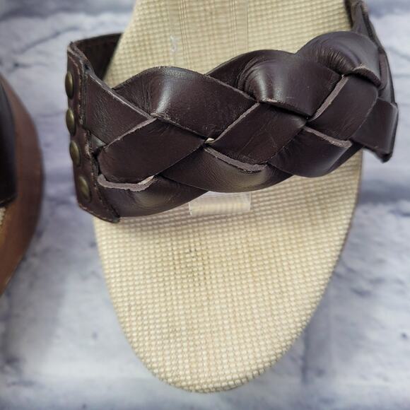 Furla Brown Leather Braided Slingback Studded Platform Sandals size 38 - Picture 6 of 16
